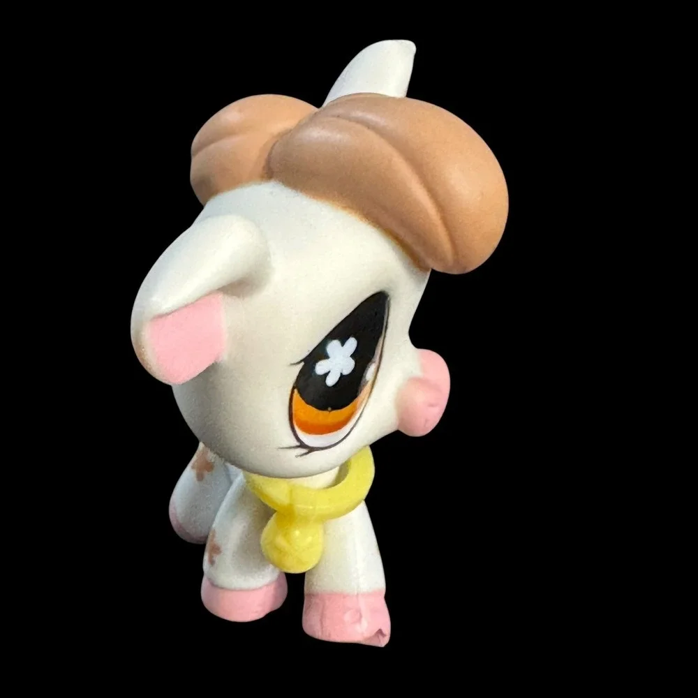 Authentic LPS Cow & Bell #476 Littlest Pet Shop‎ Brown Flower Eyes Pink Hooves